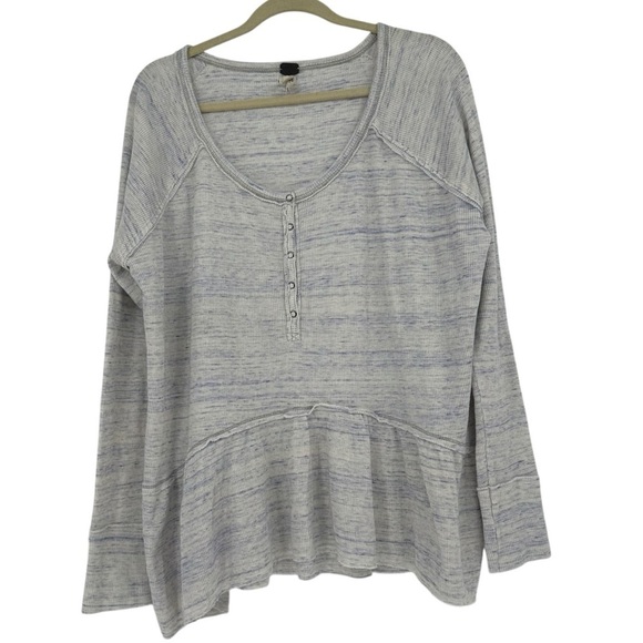 We the Free People Top Size L Gray Coastline Peplum Henley Thermal Long Sleeve - Picture 1 of 5